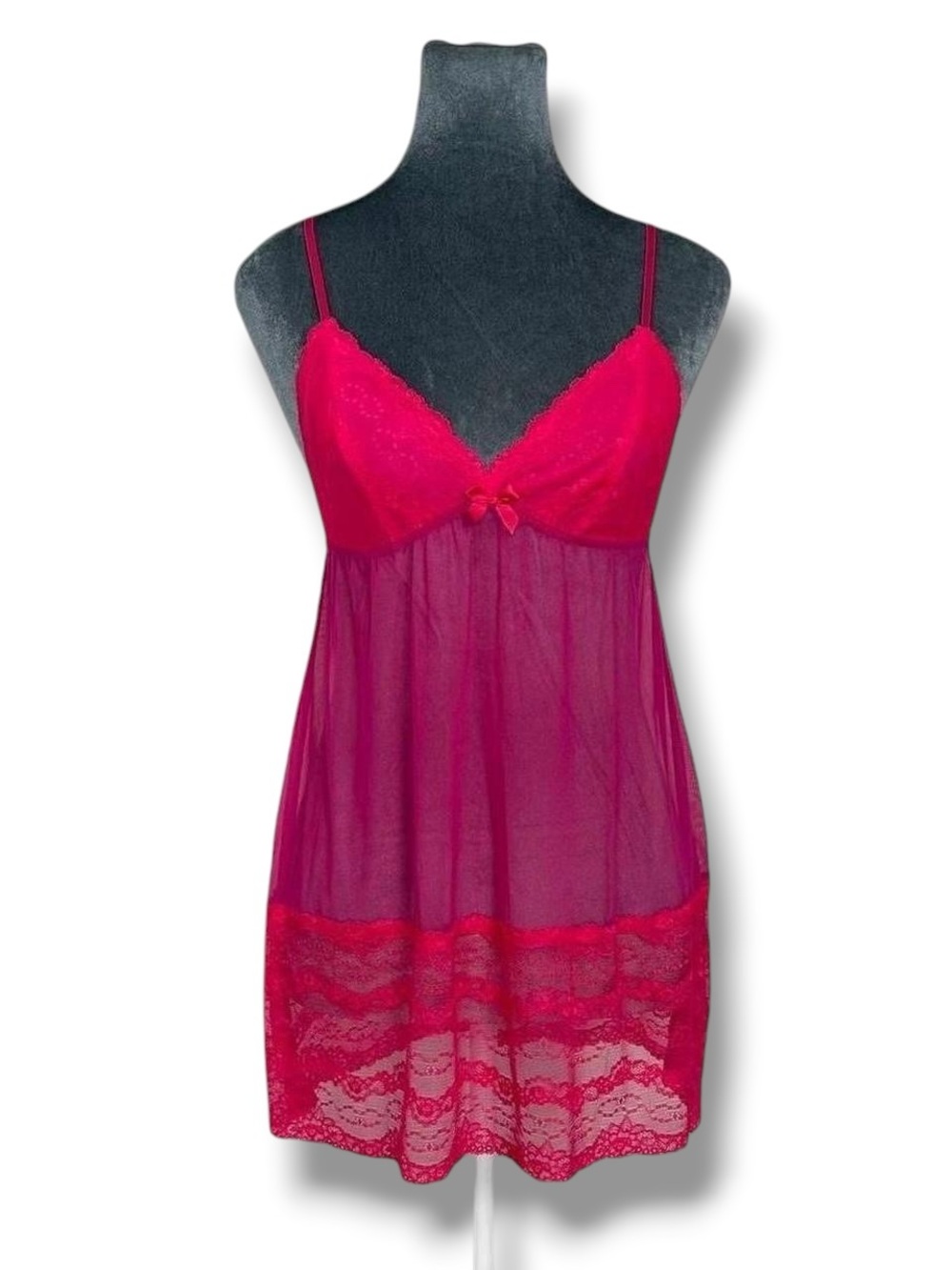 Gilligan & O'Malley Sheer Lace Mesh Magenta & Purple Mini Babydoll Slip Dress S